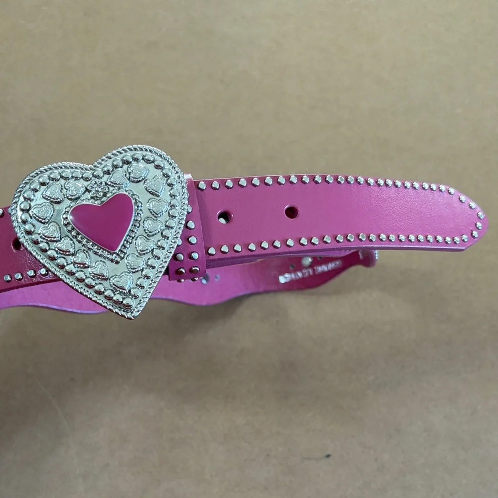 Nocona Pink Heart Studded Western Belt Youth Size 24 Y2K Boho Cowgirl Equestrian
